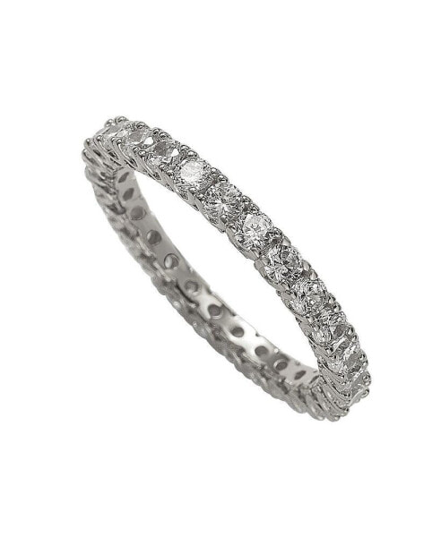 Suzy Levian Sterling Silver Cubic Zirconia Pave U Shape Setting Eternity Band Ring