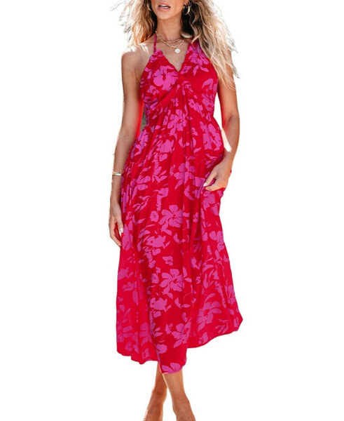 Women's Floral Print Halterneck Maxi Beach Dress