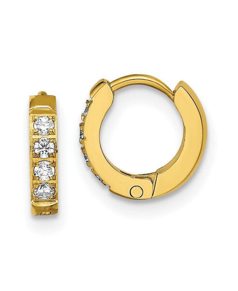 Stainless Steel Yellow plated Crystal Hinged Hoop Earrings