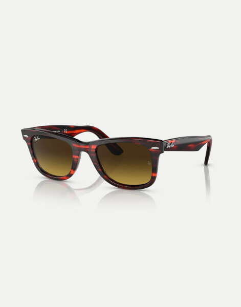 Ray-Ban original wayfarer acetate square sunglasses in red with brown lens in striped red