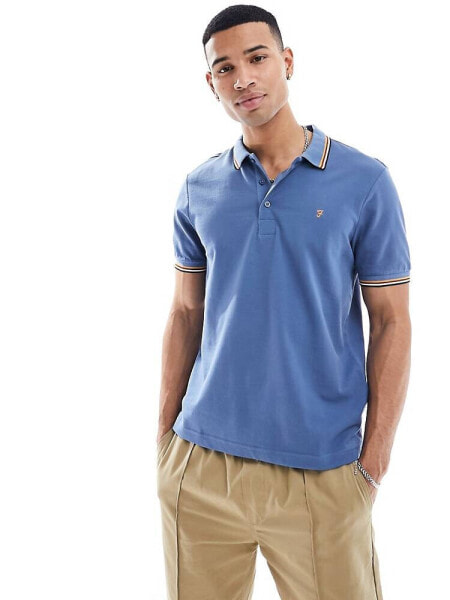 Farah cotton tipped polo top in blue