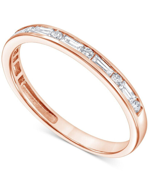 Diamond Round & Baguette Band (1/3 ct. t.w.) in 14k Rose Gold