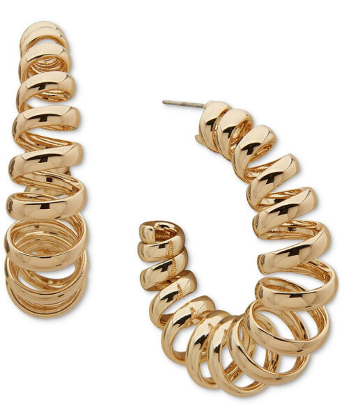 Gold-Tone Medium Swirl Spring C-Hoop Earrings, 1.54"