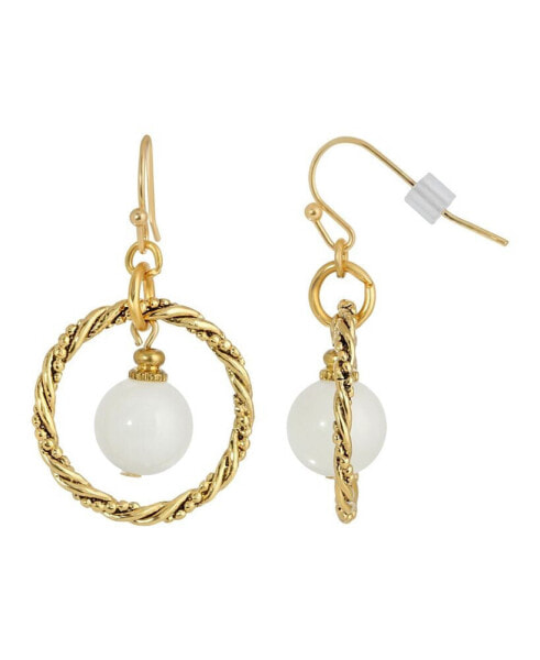 Gold-Tone Semi Precious Round Stone in Hoop Earrings