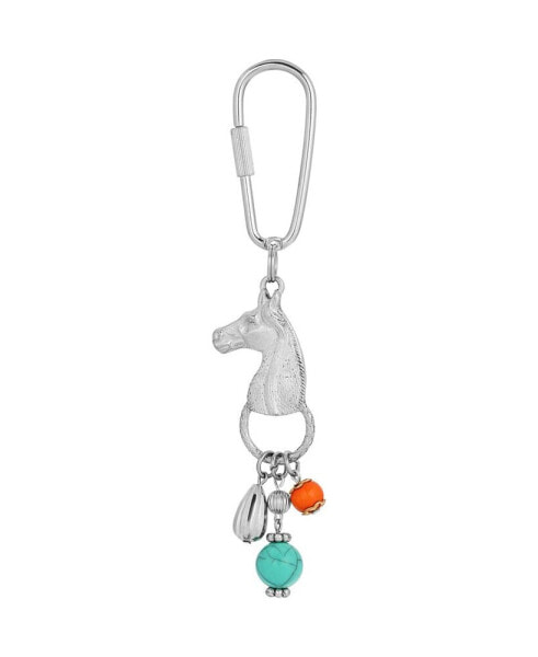 Horse Head with Blue and Orange Beads Key Fob