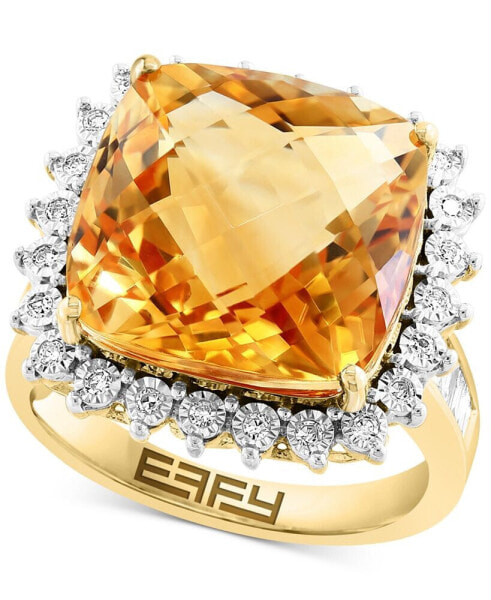 EFFY® Citrine (12-1/10 ct. t.w.) & Diamond (1/3 ct. t.w.) Halo Ring in 14k Gold