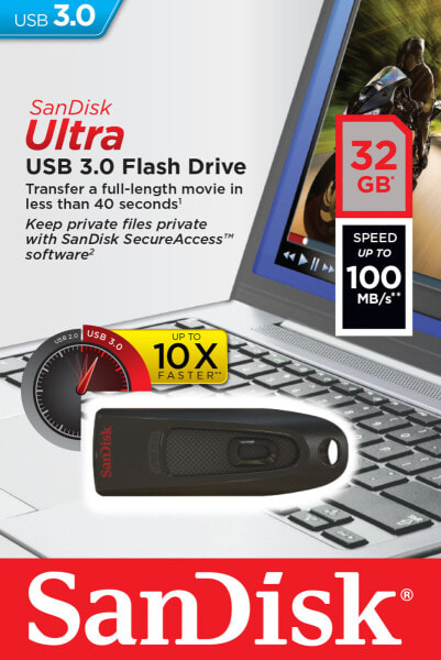 SanDisk Ultra 32 ГБ USB 3.2 Gen 1 (3.1 Gen 1) 100 МБ/с Slide Black