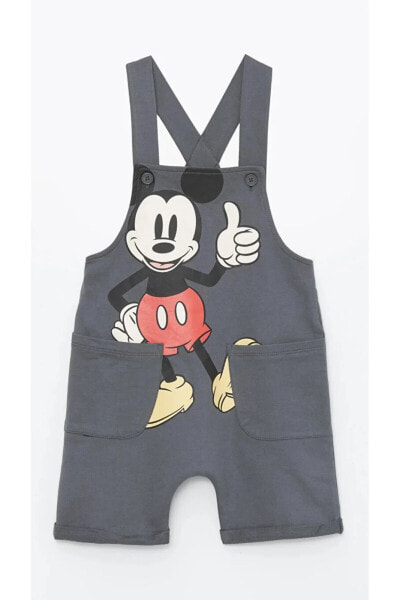 LCW baby Kare Yaka Askılı Mickey Mouse Baskılı Erkek Bebek Salopet