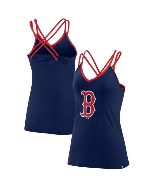 Women's Navy Boston Red Sox Barrel It Up Cross Back V-Neck Tank Top