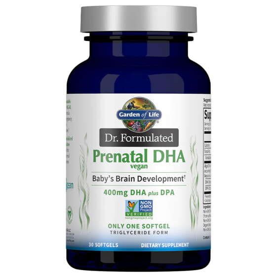Garden of Life Dr. Formulated Prenatal DHA Vegan  Пренатальный комплекс с 400 мг ДГК для развития мозга ребенка 30 гелевых капсул
