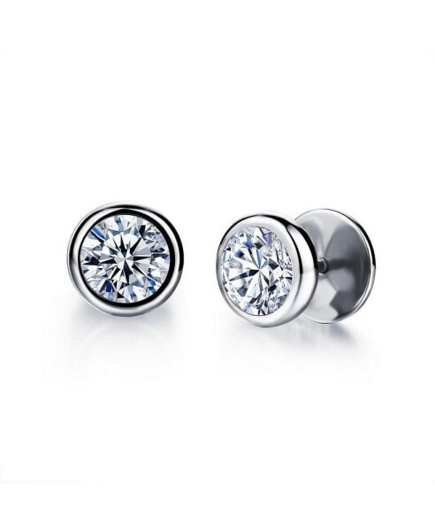 Stainless Steel Bezel-Set CZ Stud Earrings