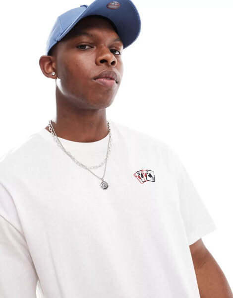 Jack & Jones oversized t-shirt with poker front chest embroidery in white