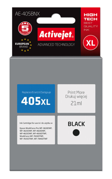 Activejet AE-405BNX ink (replacement for Epson 405XL C13T05H14010; Supreme; 21ml; black) - High (XL) Yield - Pigment-based ink - 21 ml - 1100 pages - 1 pc(s) - Single pack