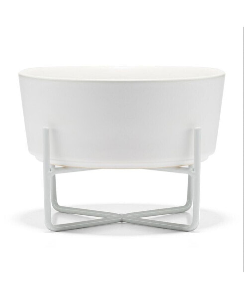 Dog Simple Solid Bowl and Stand - Matte White - Small