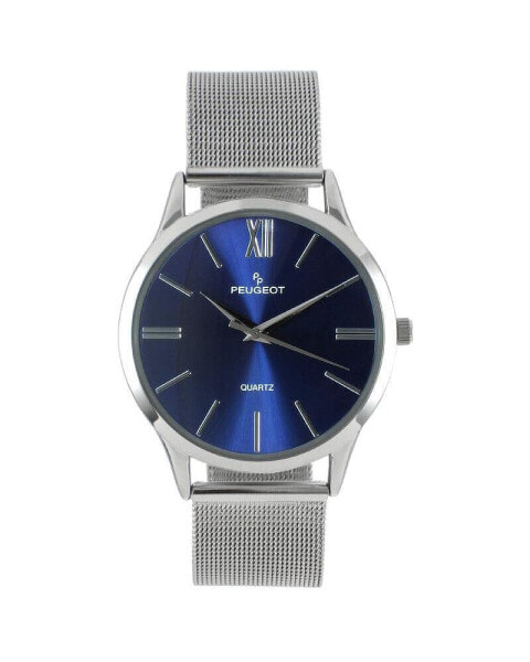 Часы Peugeot Men's 40mm Blue Dial Slim Case Stainless Steel Mesh Watch