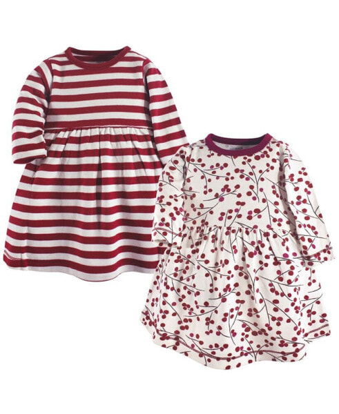 Big Girls Organic Cotton Long-Sleeve Dresses 2pk, Winter Woodland