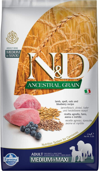 Farmina N&D ANCESTRAL Grain Pellets Dog Food (Dry Food, with Vitamins and Natural Antioxidants, Corn Free, Ingredients: Lamb, Spelled, Oats and Blueberries, Portion Size: 2.5 kg)