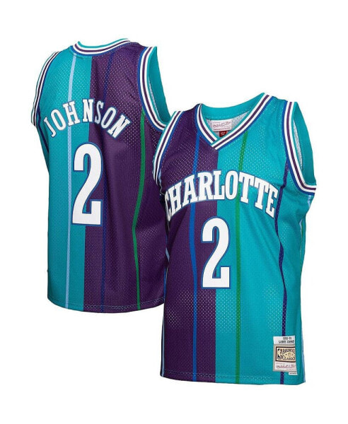 Men's Larry Johnson Teal, Purple Charlotte Hornets Hardwood Classics 1992-93 Split Swingman Jersey