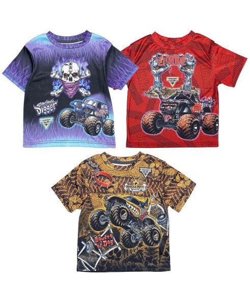 Boys Zombie Son-uva Digger Mutt 3 Pack Graphic T-Shirts Blue / Grey / Brown