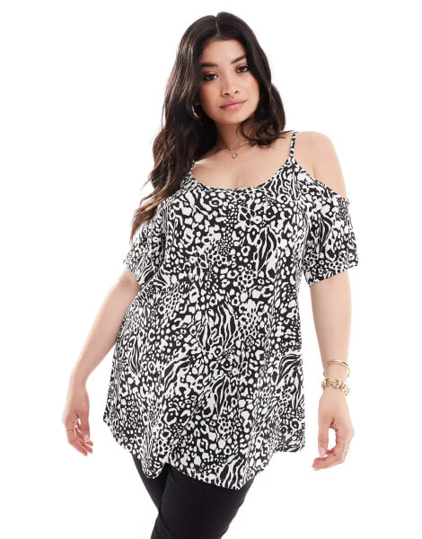 Yours cold shoulder top in animal print