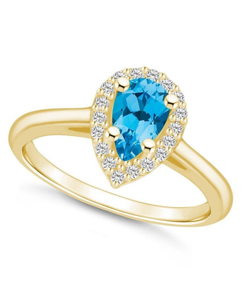 Blue Topaz (1 ct. t.w.) and Diamond (1/5 ct. t.w.) Halo Ring in 14K Yellow Gold