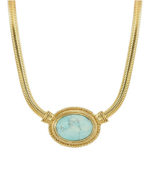 2028 gold Tone Turquoise Semi Precious Oval Stone Necklace