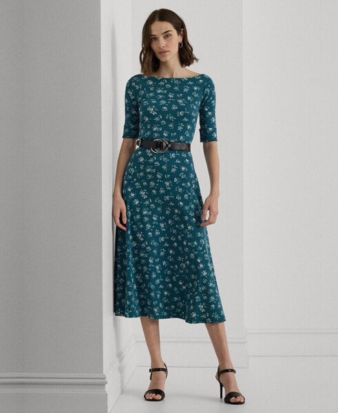 Women's Floral Stretch Cotton Midi Dress