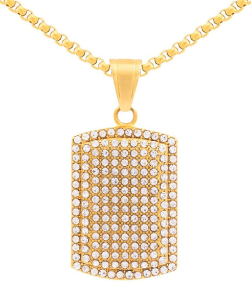 Men's Cubic Zirconia Dog Tag 24" Pendant Necklace in Gold-Tone Ion-Plated Stainless Steel