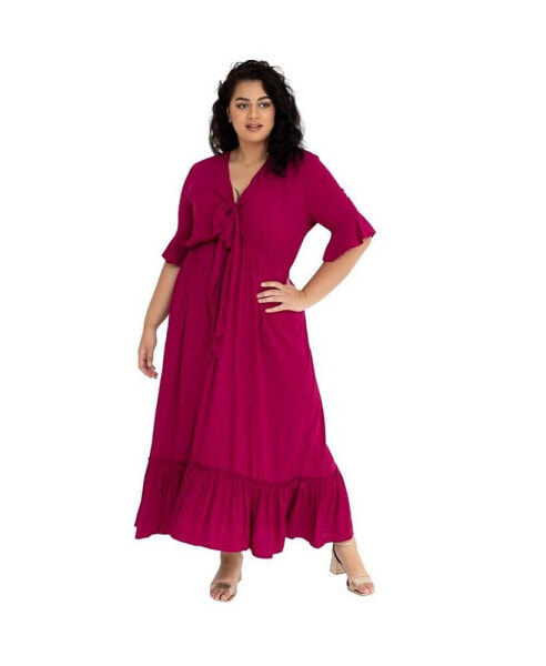 Women's Plus Size V-Neck Tie Front Nicole Maxi Dress