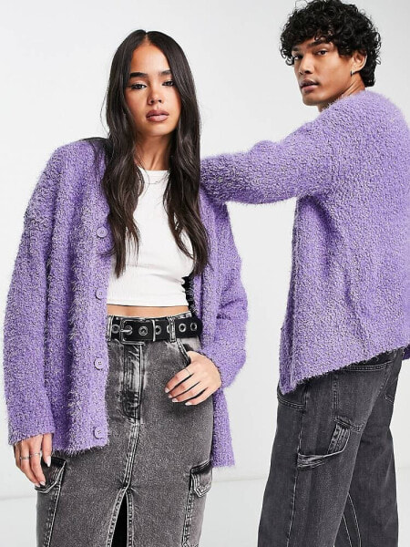 COLLUSION Unisex knitted textured boxy cardigan in purple