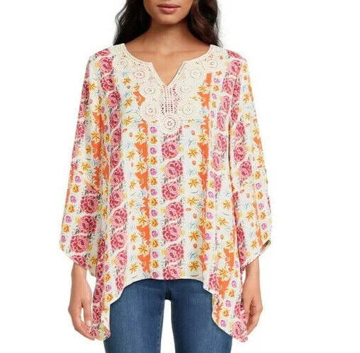 The Pioneer Woman Sharkbite Hem Embroidered Blouse Women's S 4-6 Pullover