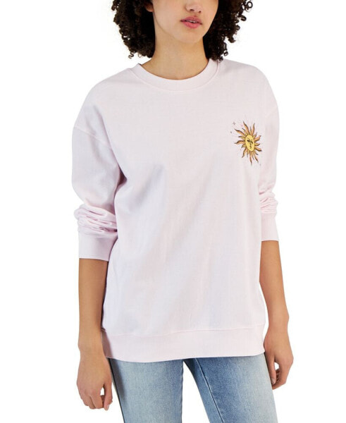 Juniors' Long-Sleeve Crewneck Sun Graphic Sweatshirt