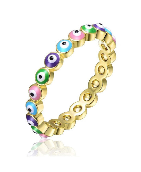 RA Young Adults/Teens 14k Yellow Gold Plated Colorful Enamel Evil Eye Stacking Ring