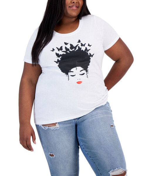 Air Waves Trendy Plus Size Butterfly Afro Hair Graphic T-Shirt