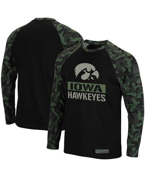 Men's Black, Camo Iowa Hawkeyes OHT Military-Inspired Appreciation Big and Tall Raglan Long Sleeve T-shirt
