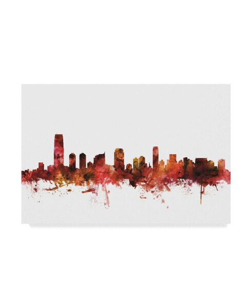 Michael Tompsett Jersey City New Jersey Skyline Red Canvas Art - 20" x 25"