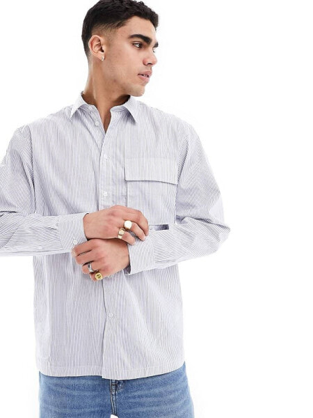 Selected Homme oversized poplin shirt in blue stripe