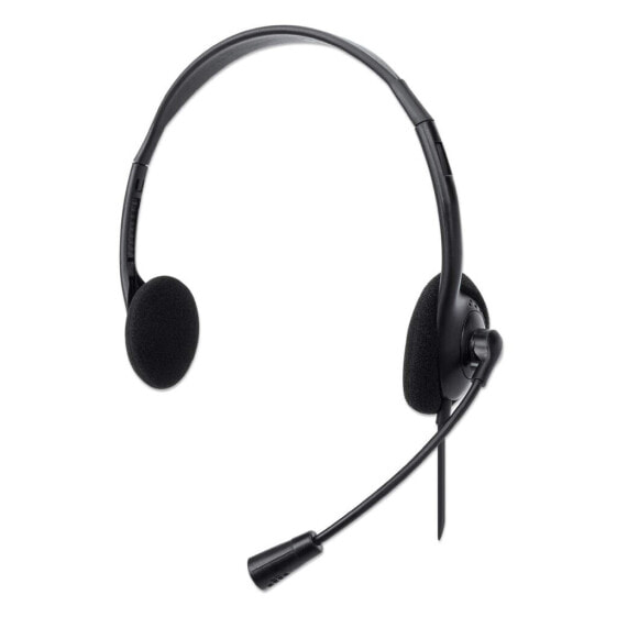 Manhattan Stereo USB-Headset - Federleichtes - ohraufliegendes Design (On-Ear) - kabelgebunden - USB-A-Stecker - verstellbares Mikrofon - schwarz - Kopfhörer - Kopfband - Büro/Callcenter - Schwarz - Binaural - 1,5 m