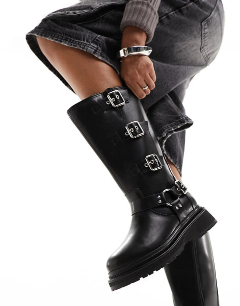 Public Desire Fast Track biker boot in black