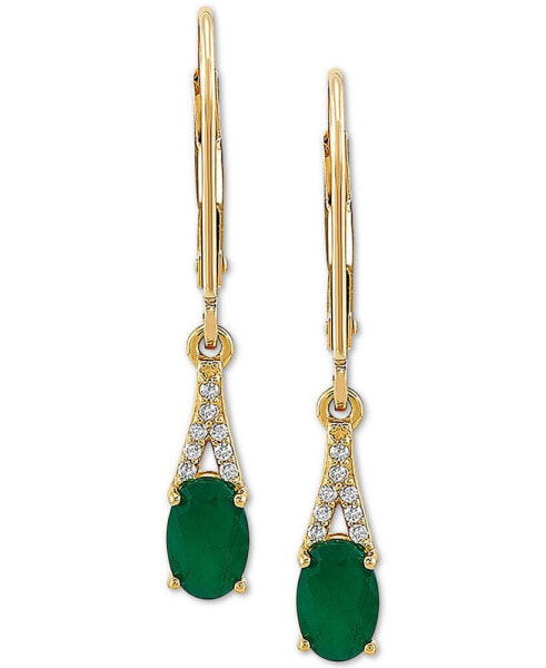 Emerald (7/8 ct. t.w.) & Diamond (1/20 ct. t.w.) Drop Earrings in 10k Gold