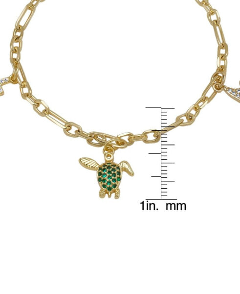 14K Gold Plated Cubic Zirconia Sea Life Charm Bracelet