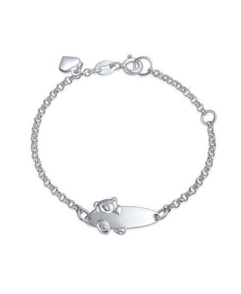 Name Plated Teddy Bear ID Identification Bracelet For Women For Silver Sterling Small Wrists 5-6 Inch