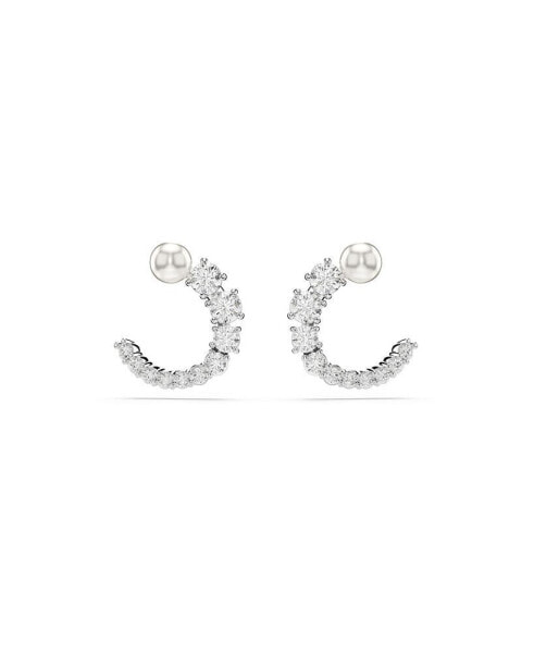 Crystal Pearl, Round Cut, White, Matrix Hoop Earrings