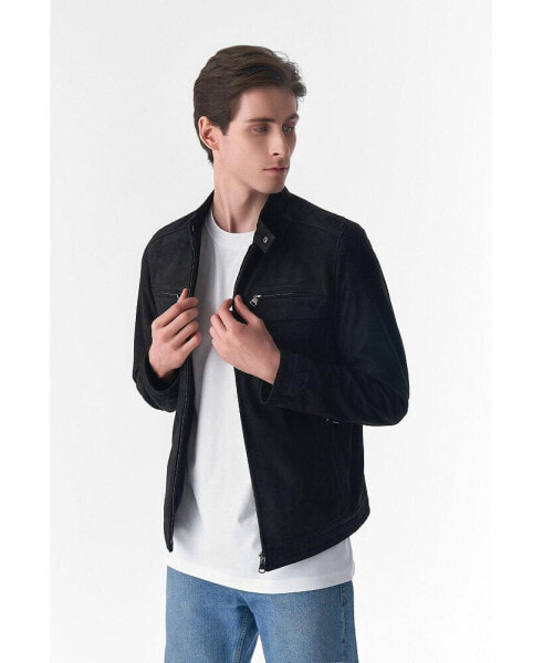 Men's Suede Casual Jacket, Black