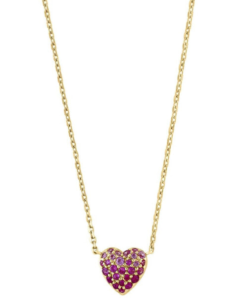 EFFY® Pink Sapphire (1/3 ct. t.w.) & Ruby (3/8 ct. t.w.) Heart Ombré Cluster Pendant Necklace in 14k Gold, 18" + 1" extender