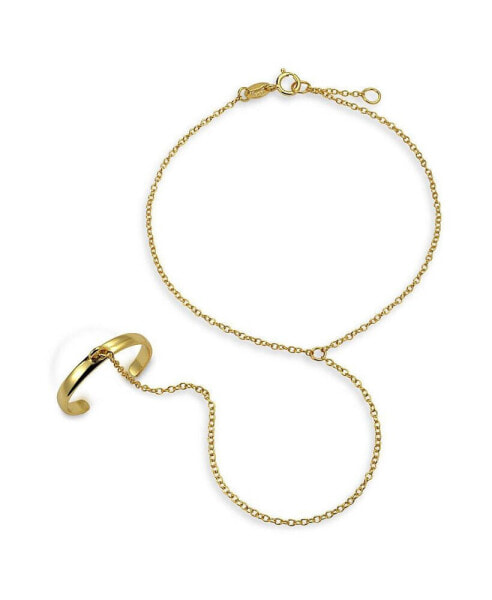 Hand Chain Dancer Slave Bracelet For Women And Ring Gold Plated .925 Sterling Silver Adjustable