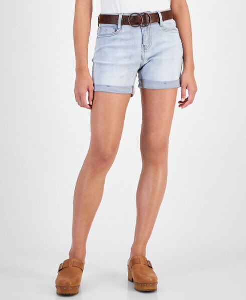 Juniors' Belted High-Rise Cuffed Shorts