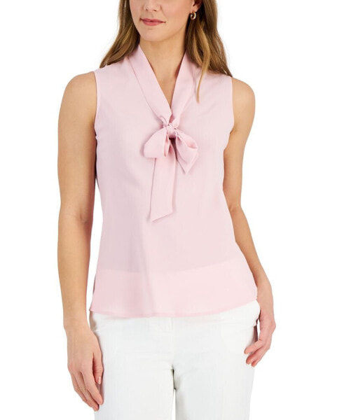 Women's Sleeveless Tie-Neck Top, Regular and Petite Sizes