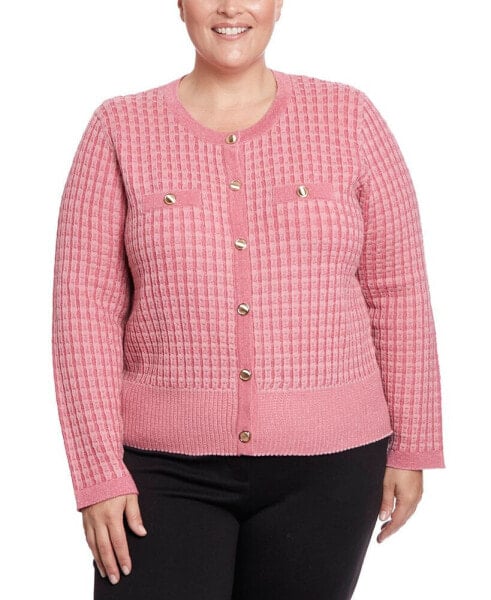 Plus Size Lurex Mixed Stitched Cardigan Sweater