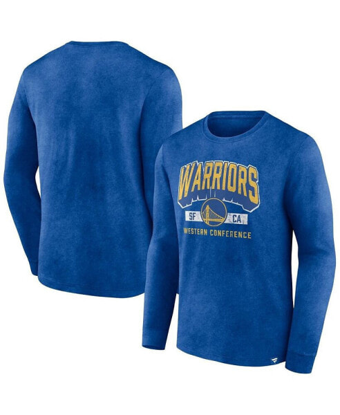 Men's Heather Royal Distressed Golden State Warriors Front Court Press Snow Wash Long Sleeve T-shirt